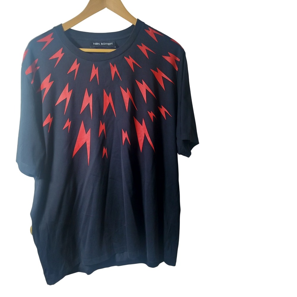 Neil‎ Barrett Lightning Bolt T-Shirt Black Red XL PBJT555S M510S 1076 Mens